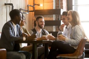 professional team meeting over coffee